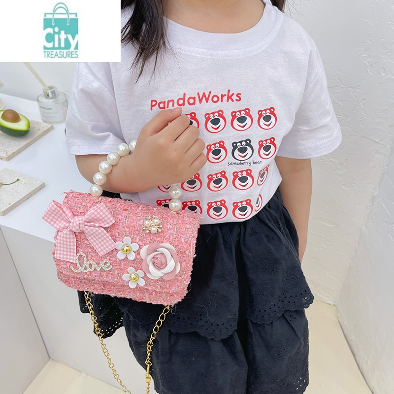 儿童包包女可爱宝宝斜挎包小公主蝴蝶结珍珠手提包女童洋气单肩包