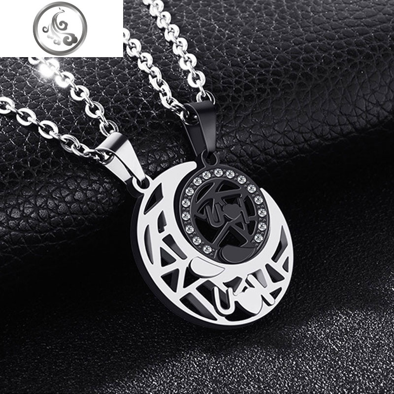 情侣项链一对男女学生文艺便宜森系拼接钛钢吊坠闺蜜古代定情信物 黑色一对吊坠含配链