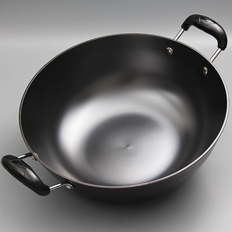 华邦hb-du34p铸铁平底炖锅传统大铁锅加深汤锅双耳铸铁炒锅无涂层家用