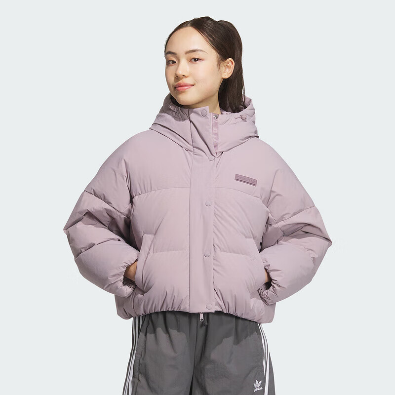 adidas阿迪达斯三叶草女子新款加厚保暖连帽羽绒服JD3781 ZP M JD3787/紫色