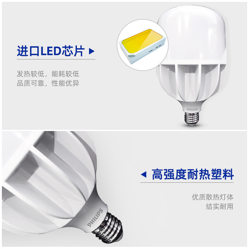飞利浦LED灯泡 大功率瓦数节能灯e27 e40螺口超亮大球泡工厂厂房超市仓库中低天棚灯灯泡工业照明 E27螺口-24W