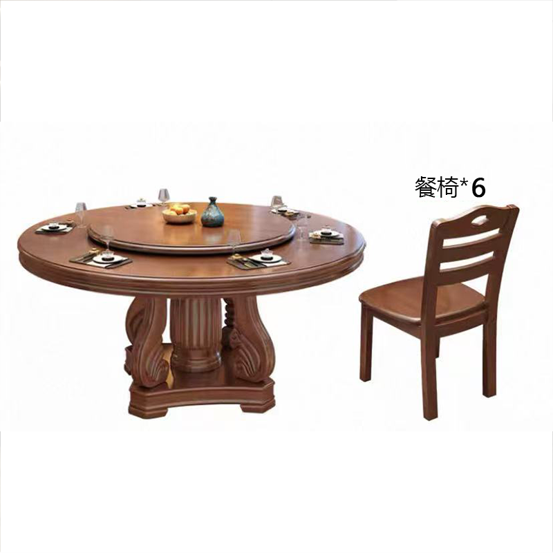 帝德龙实木餐桌圆形桌一桌六椅CZ-C6 1.3米高清大图