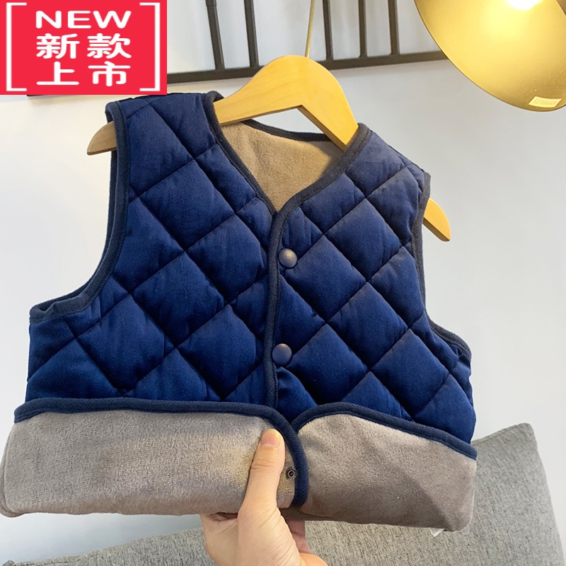 可莉允冬季加绒加厚儿童无袖棉服保暖女童校服器奇小学生小棉衣马甲