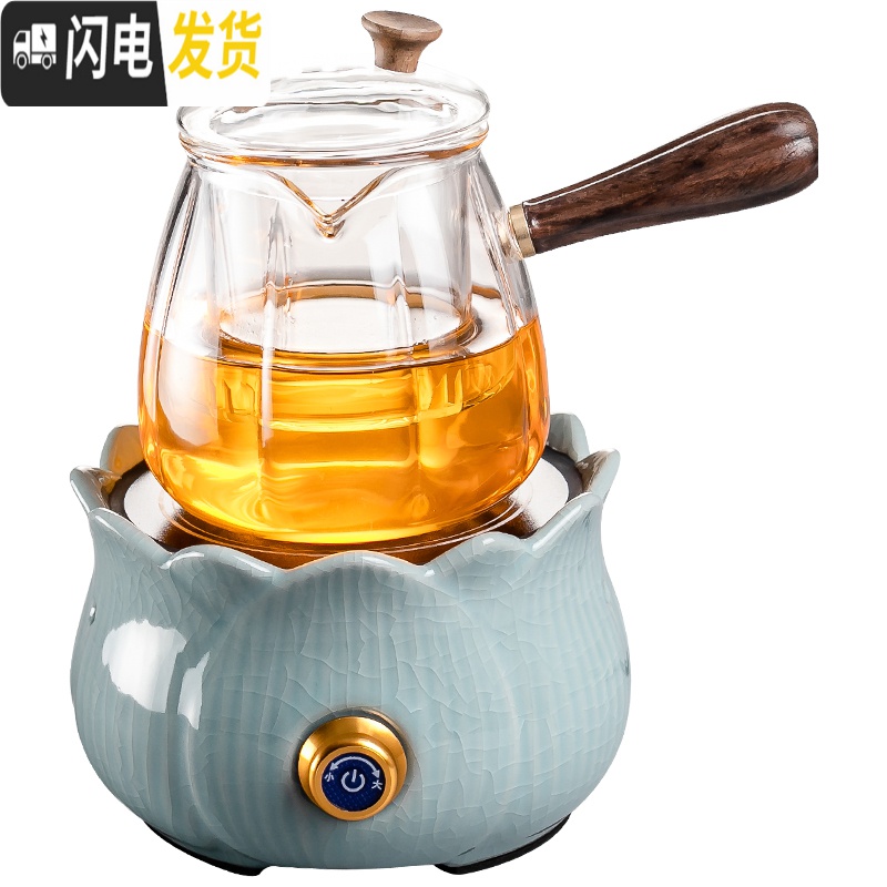 三维工匠电陶炉煮茶器套装办公室家用玻璃茶具蒸汽煮茶壶全自动小型煮茶炉 白瓷迎春花炉-竹报平安双胆壶-竹盘套装高清大图