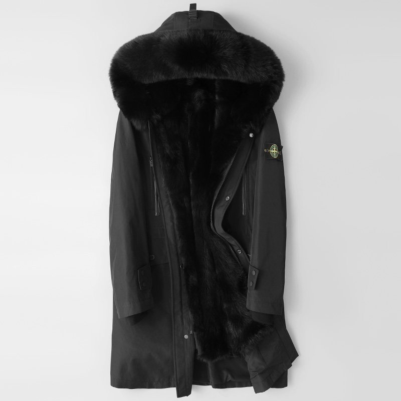 派克服2019冬季款男中长款皮草旱貂内胆狐狸毛领外套皮毛一体大衣