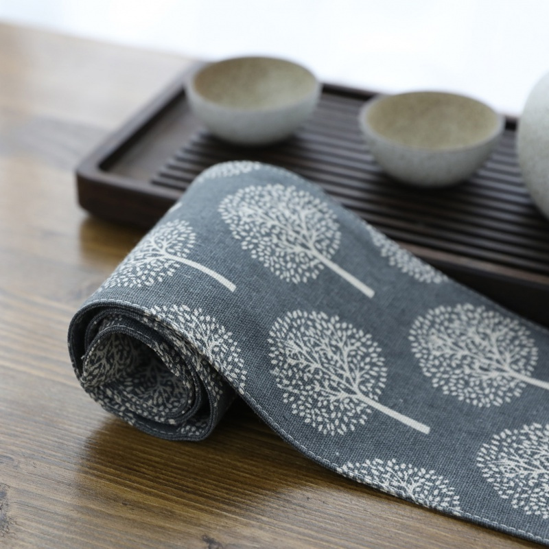 美帮汇亚麻禅意桌旗茶桌布艺棉麻茶席隔热垫茶道茶布艺配件10*125cm高清大图