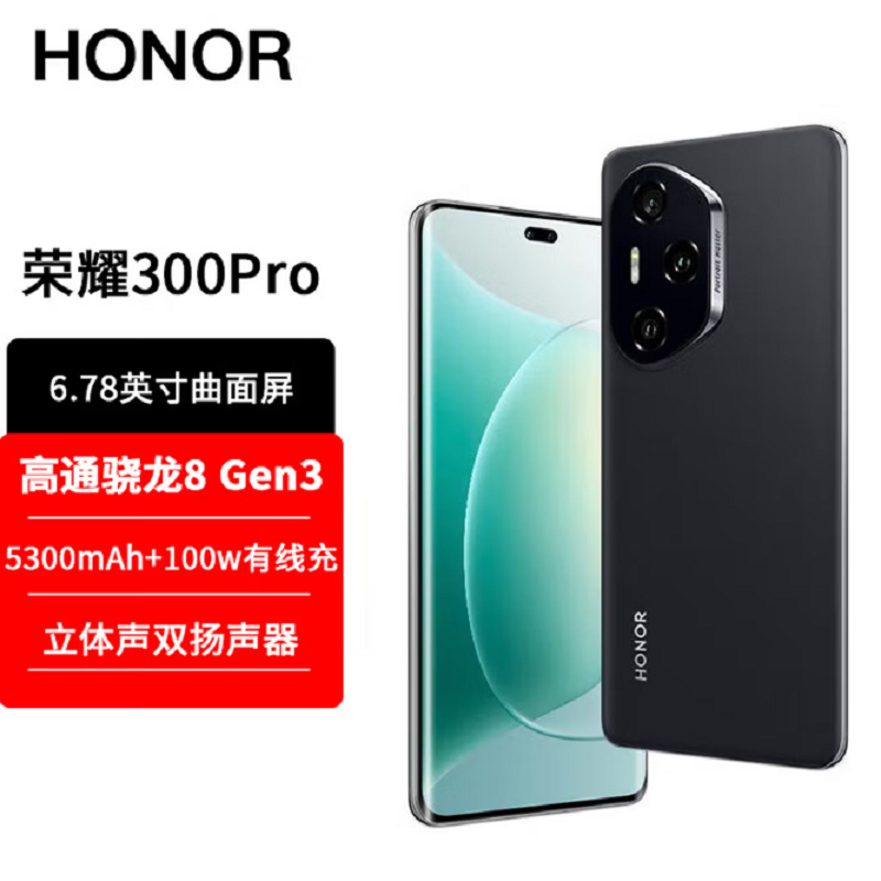 荣耀300 Pro 墨岩黑 12GB+256GB 第三代骁龙8芯 5G 5300毫安青海湖电池 100W快充 拍照手机高清大图