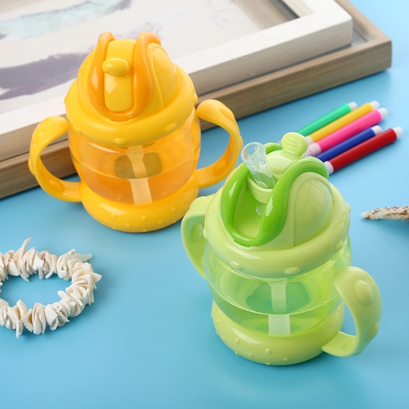 宝宝学饮杯吸管杯防漏摔婴幼儿奶瓶幼儿园背带手柄两用儿童喝杯