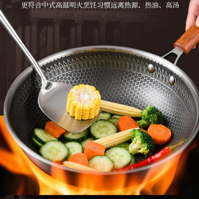 316不锈钢锅铲家用防烫木柄炒勺厨师专用炒菜铲子 [炒铲]抗菌级316钢(健康首位)高清大图