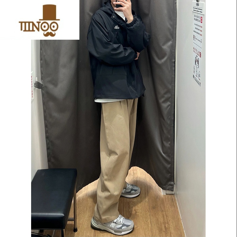 YANXU卡其色工装裤子男款潮牌痞帅宽松阔腿休闲长裤美式vintage直筒裤高清大图