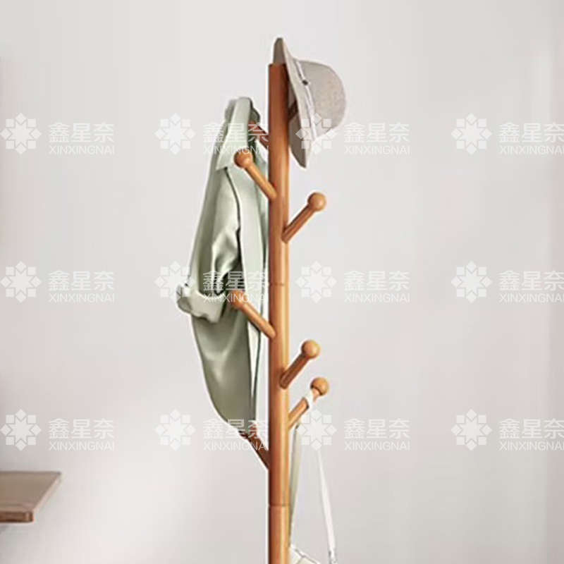 鑫星奈 XXN4041302 落地衣帽架家用卧式挂衣架胡桃色三角圆头高清大图