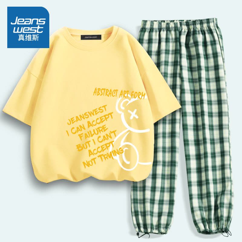 真维斯运动套装女夏季大码宽松短袖t恤学生时尚运动休闲两件套潮图片