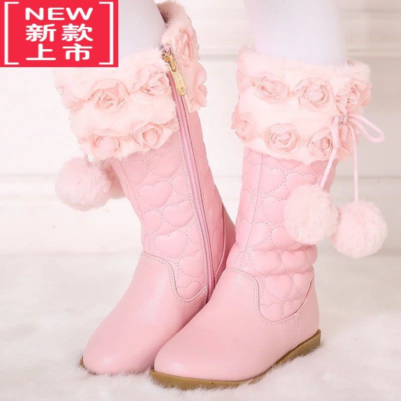 可莉允女童靴子加绒冬2022新款马丁靴女孩高筒长靴软底公主靴儿童高跟靴图片