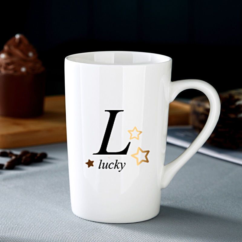 创意陶瓷杯马克杯咖啡杯带盖勺水杯牙刷杯情侣杯大容量茶水杯 l 白 黑