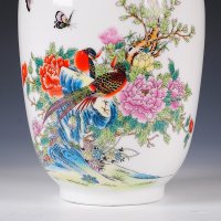 彩帮景德镇花瓶三件套摆件陶瓷器花鸟挂盘装饰盘子现代时尚家饰摆件