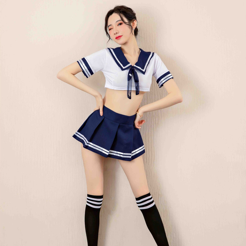 长夜漫漫情趣内衣性感情趣套装清纯装制服诱惑舞台演出服1205 蓝色+黑开档丝袜 大码(80-140斤)