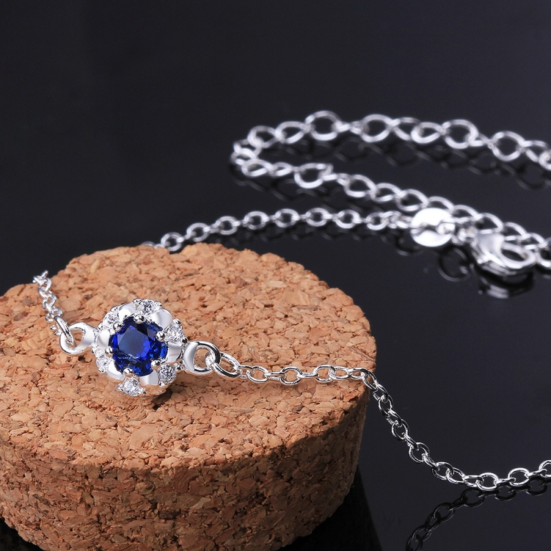 A033 Women Jewelry Silver Anklet 镀银饰品水晶蓝锆石脚链女潮送女朋友七夕情人节礼物
