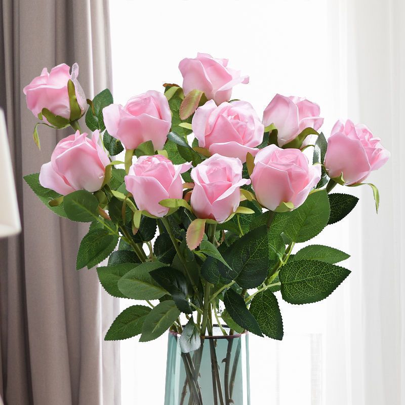 仿真单支玫瑰花束客厅装饰假花摆设干花餐桌家居插花摆件室内绢花