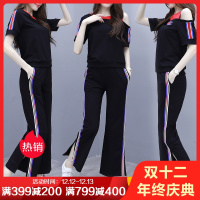 御吉颜2019新款运动套装女夏季新款韩版宽松露肩上衣阔腿裤时尚休闲运动两件套潮919 M 黑色