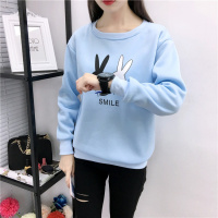 套头新款韩版宽松卡通秋冬装圆领女士长袖卫衣加厚加绒女_905 L 天蓝色