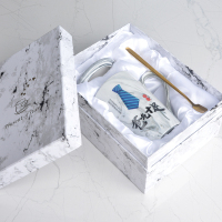 潮德家居(CHAOS)大理石纹陶瓷水杯爸气十足一杯一勺套装