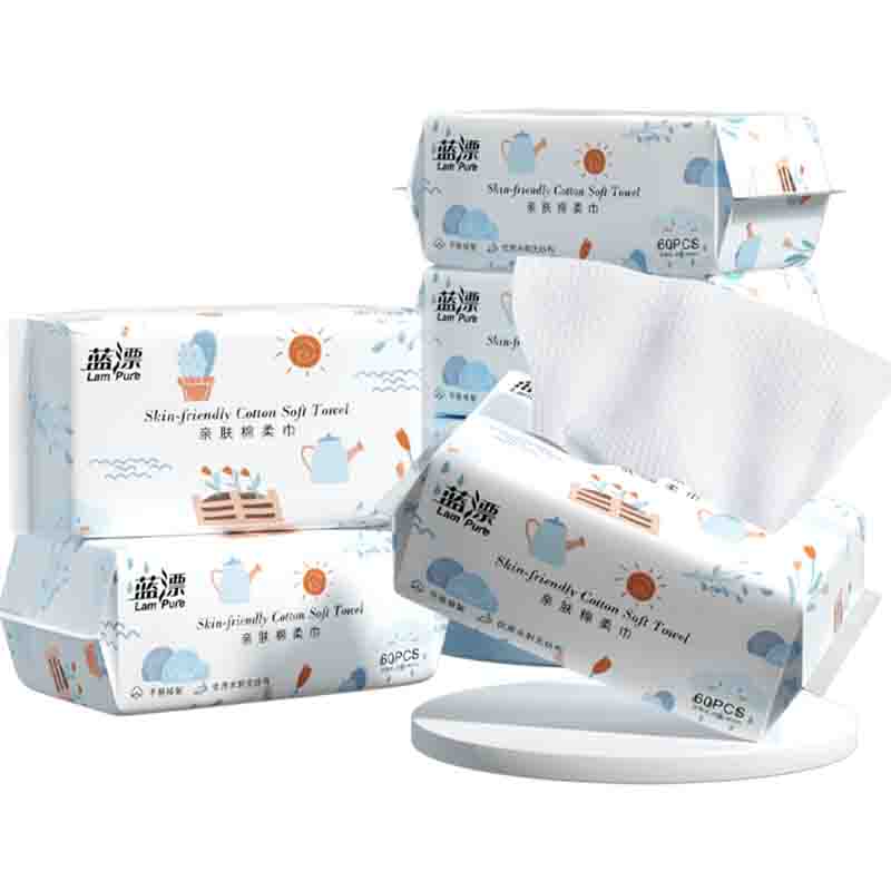 蓝漂60抽绵柔巾60抽3包LP-42236-A-3蓝漂棉柔抽巾3包装高清大图
