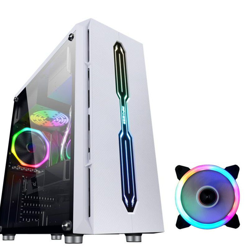 黑金9白色(1个风扇)|机箱电脑台式机atx大板背部走线rgb灯光usb3.0上置电源电脑主机箱V2