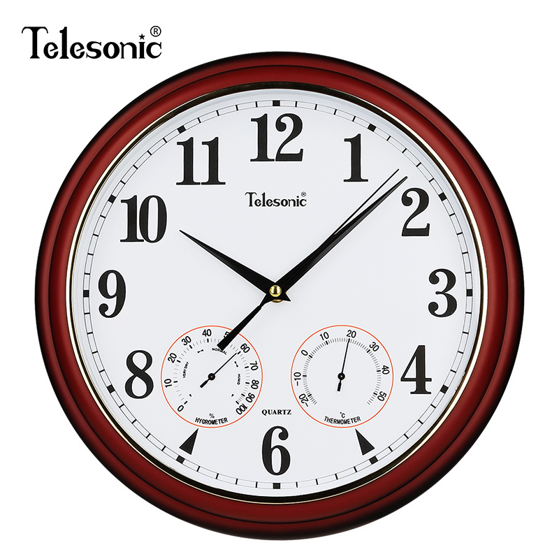 天王星(Telesonic)客厅挂钟现代复古钟表 卧室餐厅石英钟木纹中式会议室书房时钟 静音扫秒机芯 13英寸