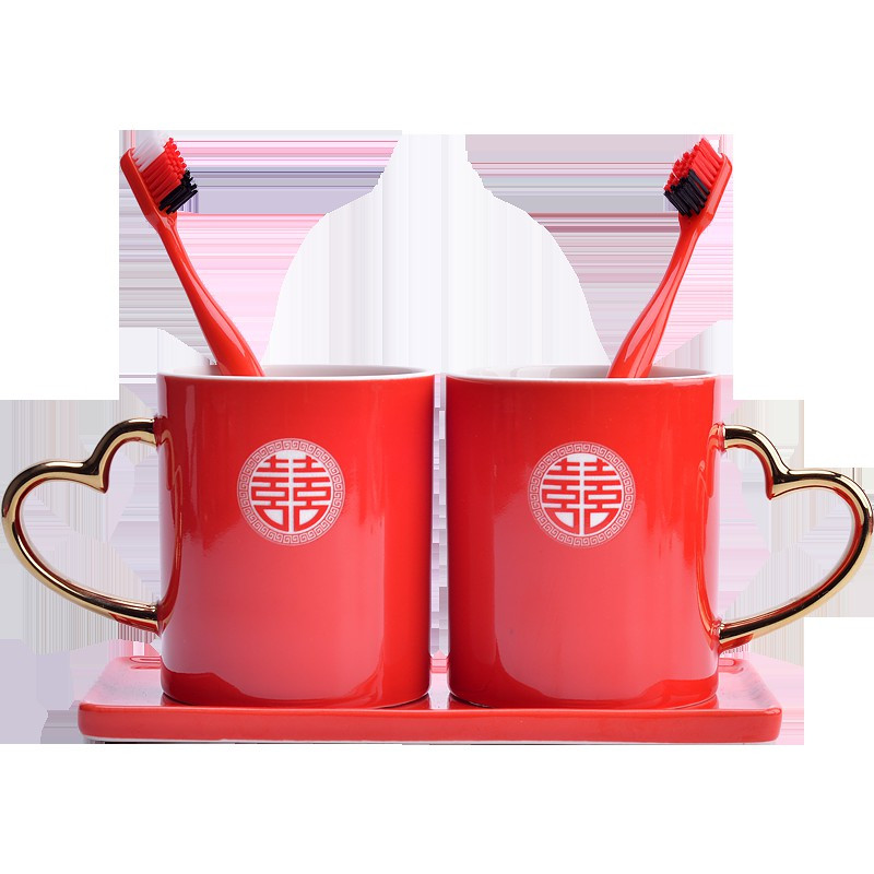 红色牙杯结婚庆用品漱口水杯洗漱杯套装婚礼情侣洗漱杯