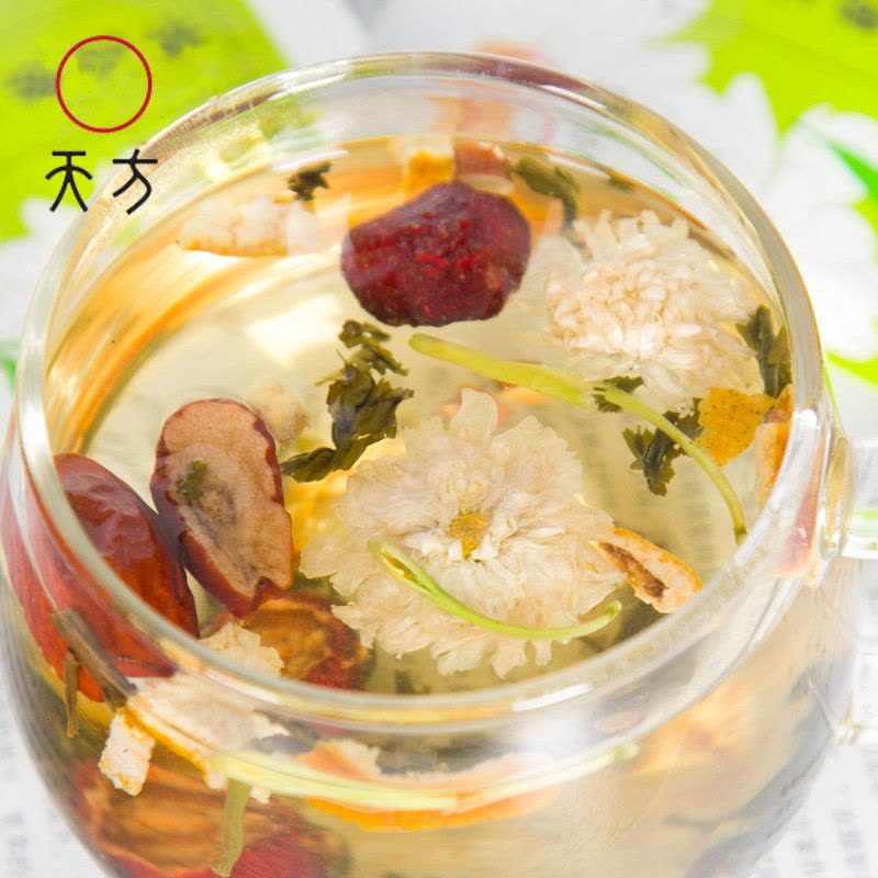 [内含10小袋]天方茶叶100g盒装八宝菊花茶 内含菊花 陈皮 绿茶 甘草 山楂 金银花 等组合型花草茶图片