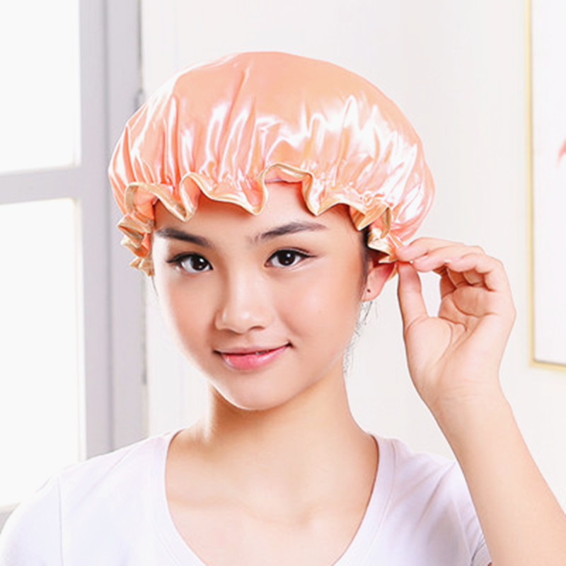 浴帽防水成人护耳女款可爱双层加厚花边防油烟帽子女士淋浴洗头帽三维