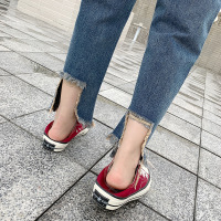 复古牛仔裤女新款韩版高腰宽松大码小脚九分裤破洞7.28