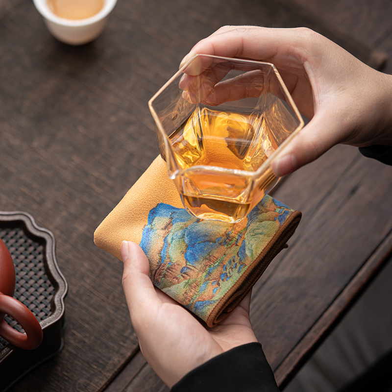 苏氏陶瓷(SUSHI CERAMICS)茶巾千里江山国潮风加倍吸水禅意干泡茶壶垫