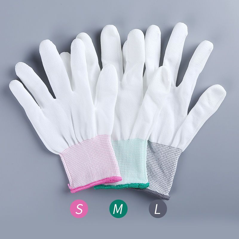薄款白色尼龙pu涂指手套涂胶浸胶涂掌透气无尘防静电劳保手套批发12双