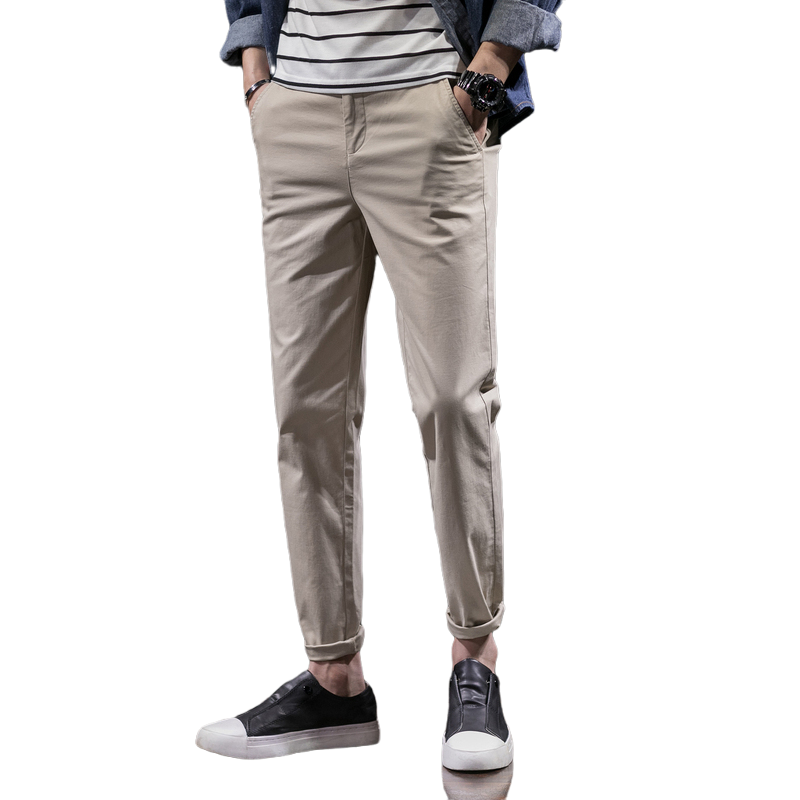 唐狮春装休闲裤子男韩版潮流男士九分裤男修身商务休闲裤直筒裤