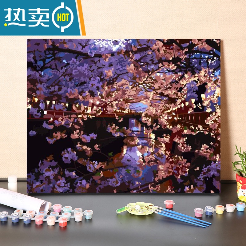 装饰画 0833 50*60cm绷框画板自己涂色配颜料-画笔-黑色/白色/木色