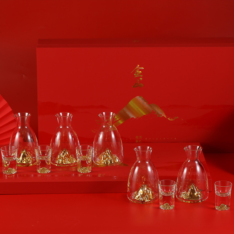个杯堂 金山-圆弧酒具套装(非炫彩普通款 )24K无铅水晶玻璃杯 小酒壶酒杯套装 五壶五杯