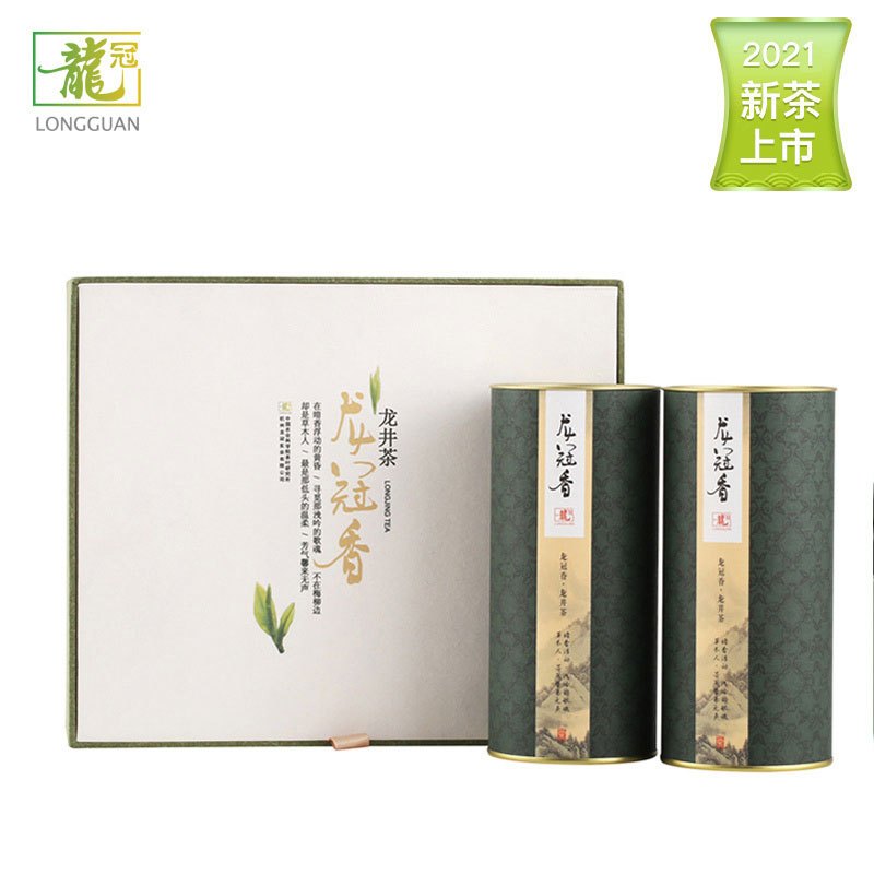 [2021新茶]G20峰会指定用茶 纯手工炒制西湖龙冠龙井茶叶绿茶龙冠香双罐组合装250g ZX