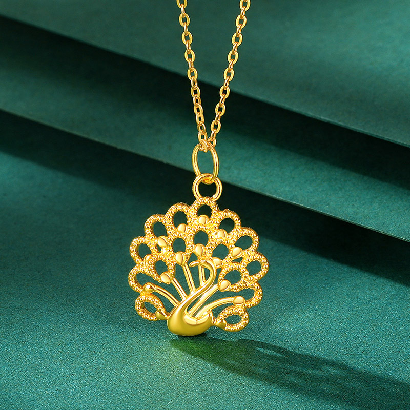 梦金园配银项链孔雀足金吊坠金凤黄金吊坠硬金挂坠优雅女士