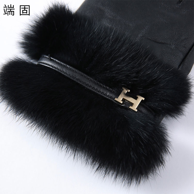 端固女士兔毛绵羊皮手套D25T/副高清大图