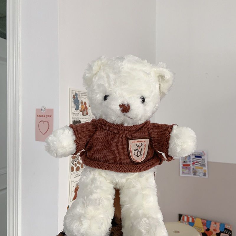 网红毛绒小熊玩偶公仔可爱超萌卷毛泰迪熊女朋友生日礼物红色毛衣白熊