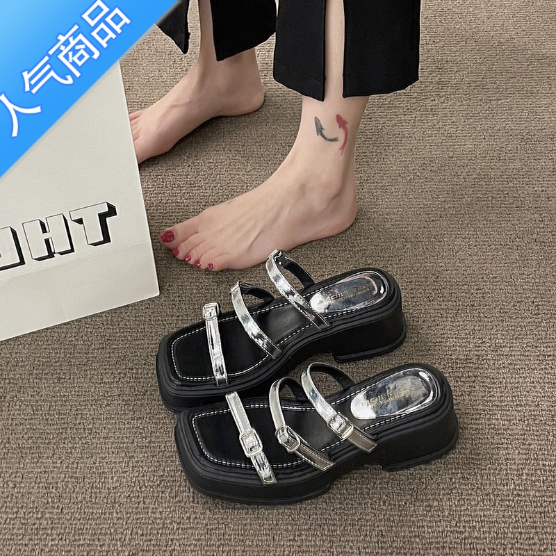 SUNTEK小众设计感时尚拖鞋女外穿2023夏季新款百搭绝美法式凉鞋沙滩凉拖高清大图