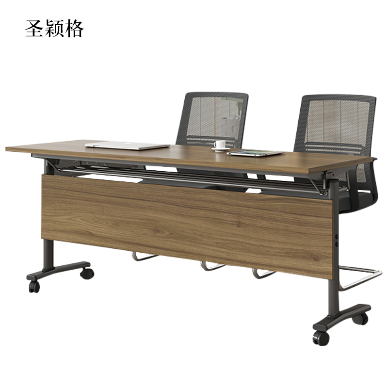 圣颖格折叠培训桌简约双人桌子带轮双层会议桌长1400mm宽500mm高750mm不含椅高清大图