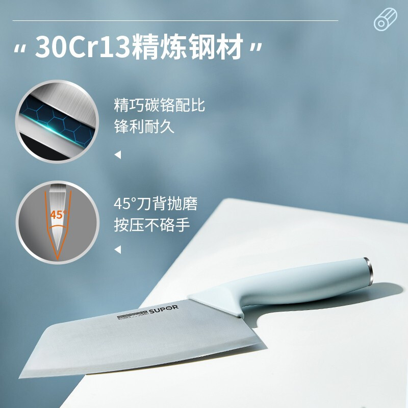 苏泊尔(SUPOR)刀具套装五件套切片刀果蔬刀厨房家用菜刀水果刀切肉刀 TK2119E雅致蓝高清大图