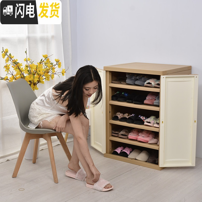 三维工匠简易双开儿童衣柜家用储物柜小孩衣服收纳柜子塑料省空间储蓄柜 棕色双层（2隔板1钢管）