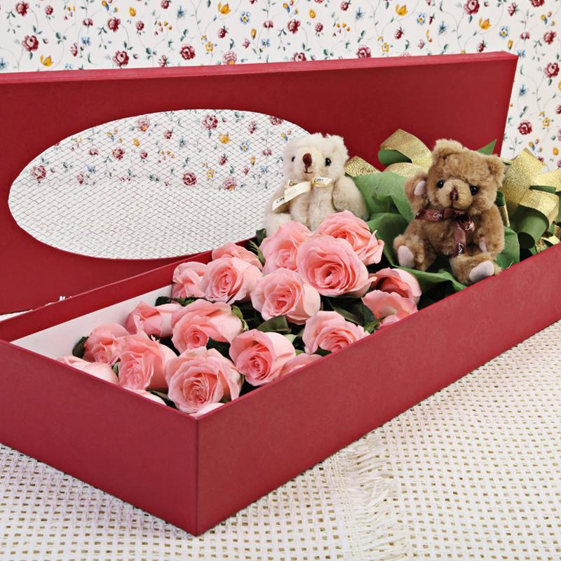 19朵红玫瑰盒装花礼盒鲜花女友生日别礼物速递情人节惊喜