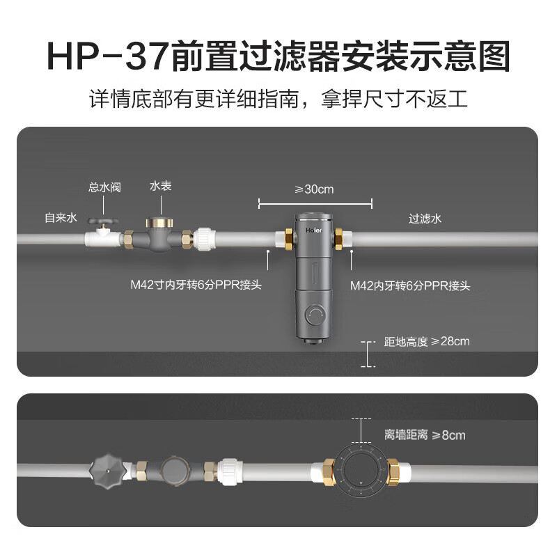 海尔(Haier)前置过滤器7T大通量家用净水器40微米反冲洗精滤实时水压监测全屋净水HP-37高清大图