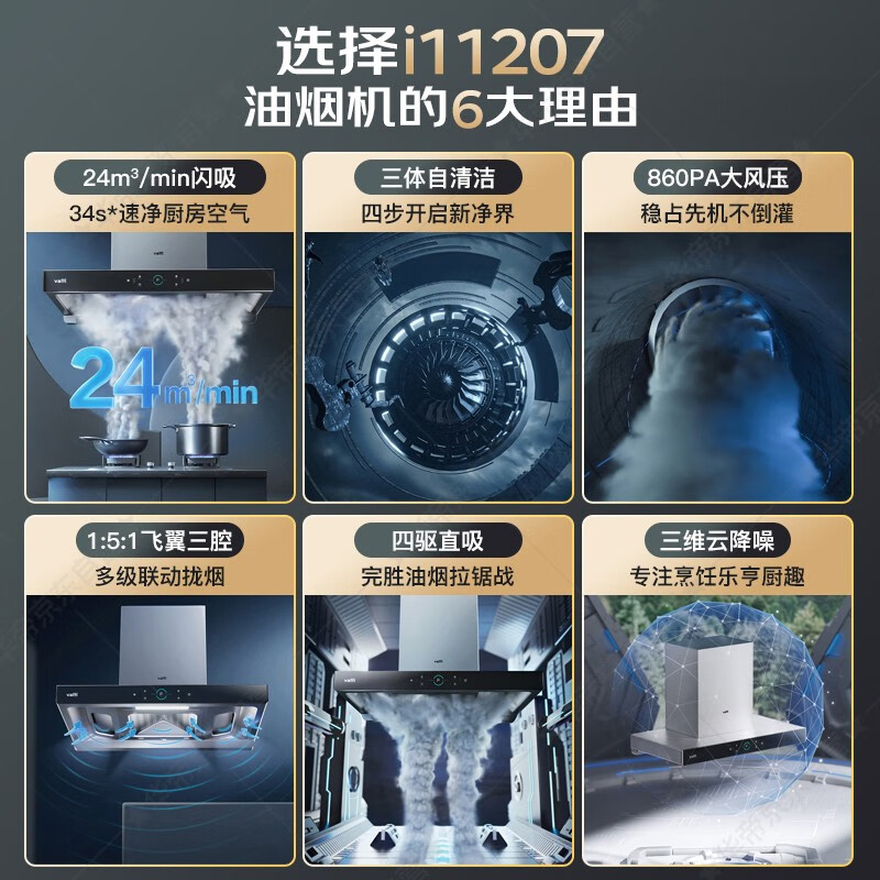 [变频款]华帝(vatti) 三腔·创世S7+i10075B 24m³大风量 5.2kW烈焰 欧式顶吸烟灶套餐
