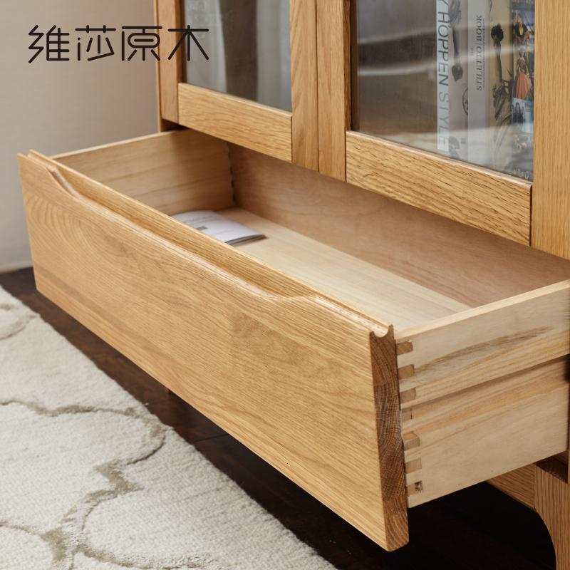 森美人日式纯全实木带书柜橡木书架钢化玻璃书橱简约现代家具高清大图