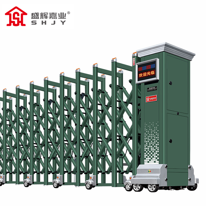 盛辉嘉业 电动伸缩门军绿色防冲击大门平移直线门单位分段收缩推拉工业门定制每米